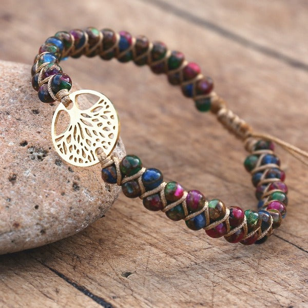 Women's Natural Stone Bracelet Purple Tree of Life