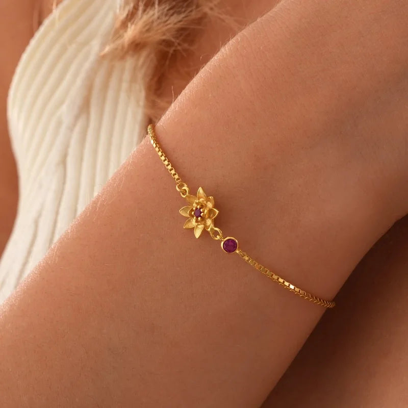 Flower Bracelet with Birthstone Zircon