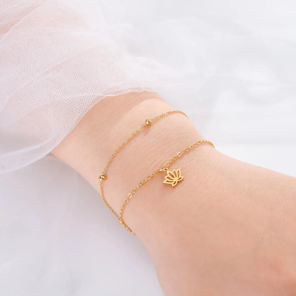 Women's Lotus Flower Bracelet with Gold Chain