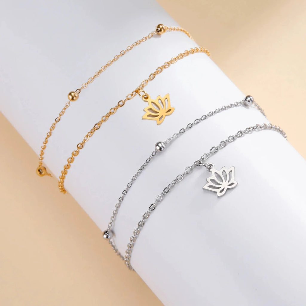 Women's Lotus Flower Bracelet with Gold Chain