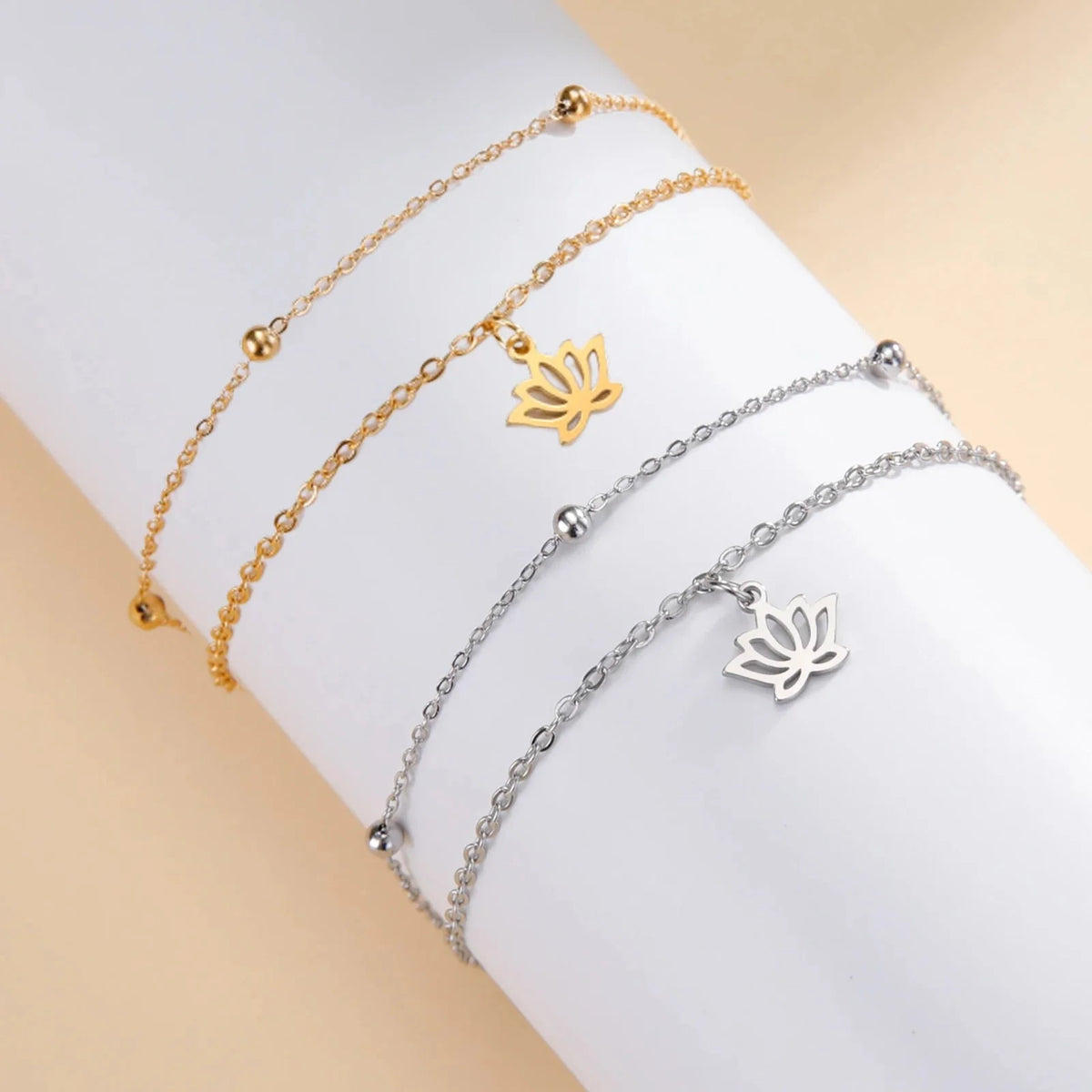 Women's Lotus Flower Bracelet with Gold Chain