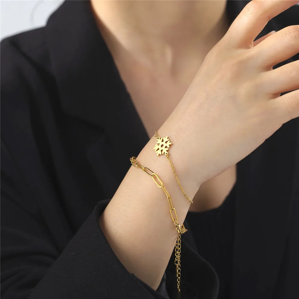 Double Gold Winter Snowflake Bracelet