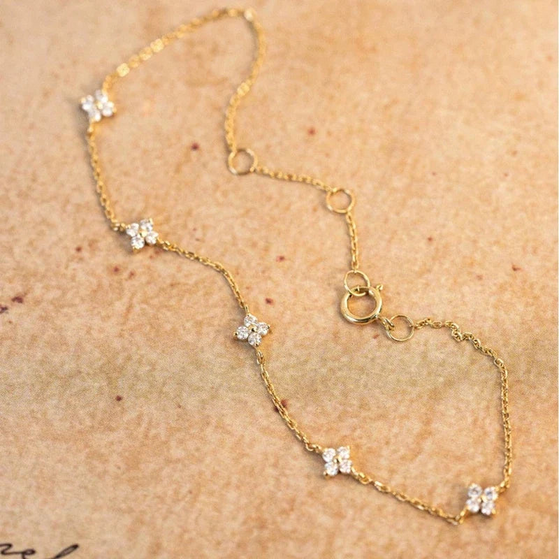 Zircon Fine Flower Cuban Chain Bracelet in Gold