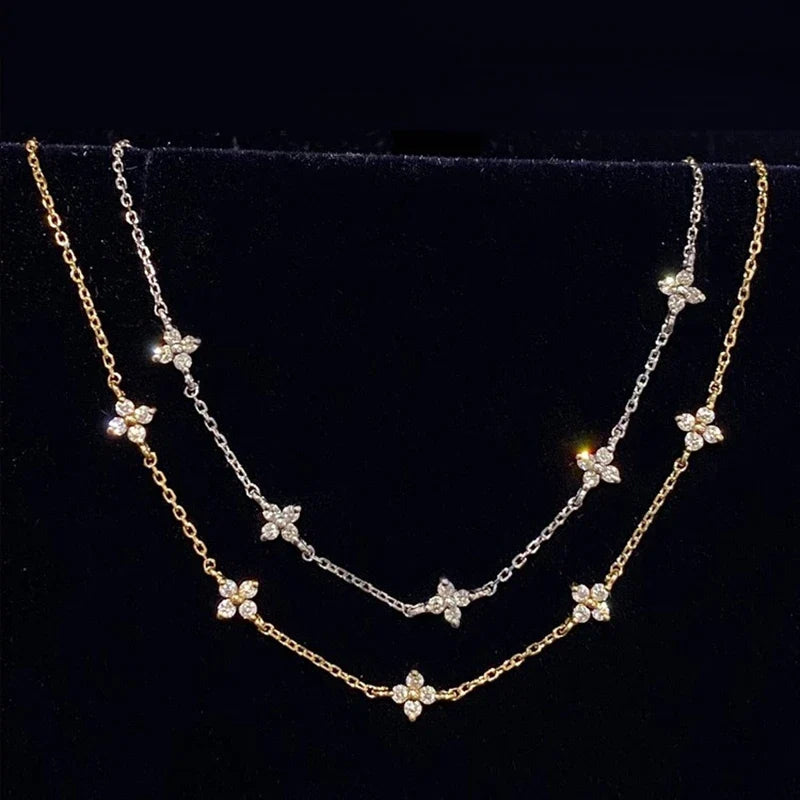 Zircon Fine Flower Cuban Chain Bracelet in Gold