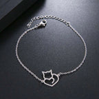Silver Cat Heart Curb Bracelet
