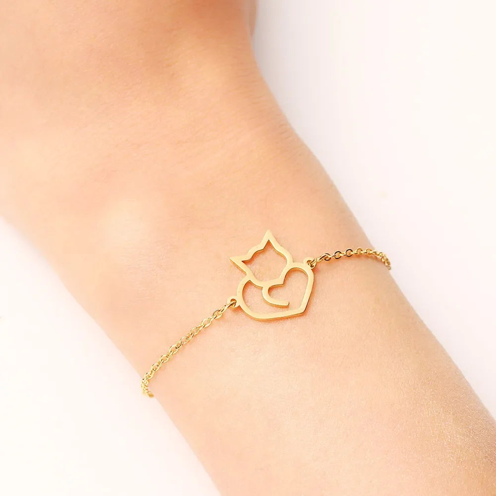 Gold Cat Heart Curb Bracelet