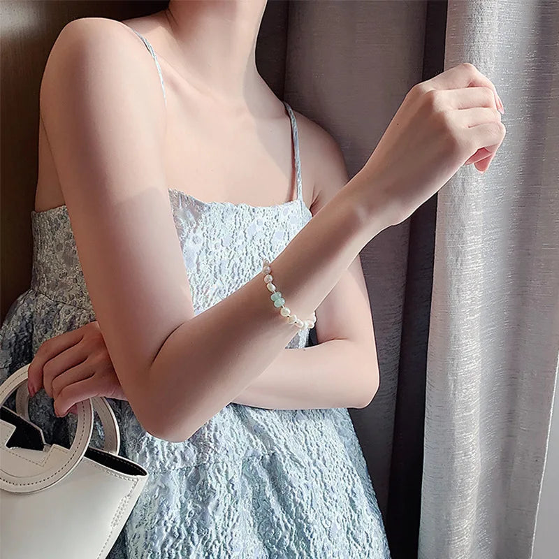 Women's Natural Pearl Curb Chain Bracelet