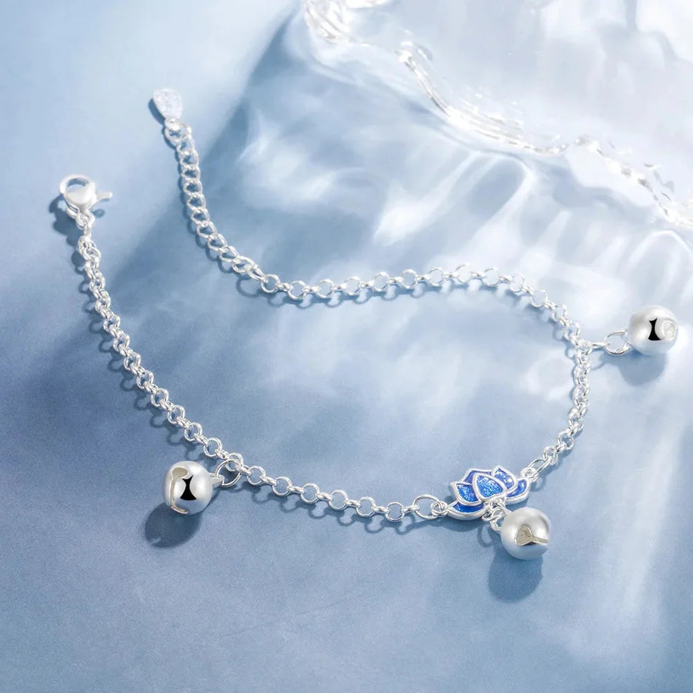 Women's Lotus Flower Curb Chain Bracelet