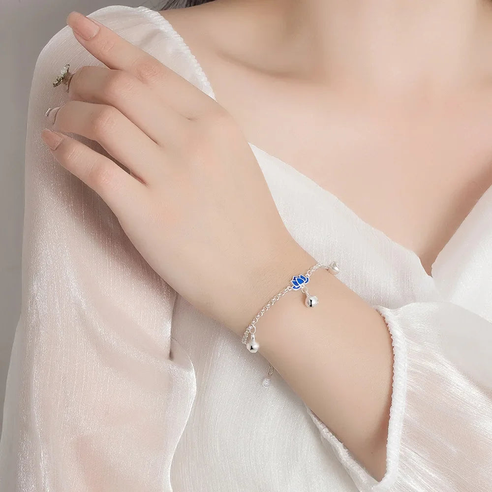 Women's Lotus Flower Curb Chain Bracelet