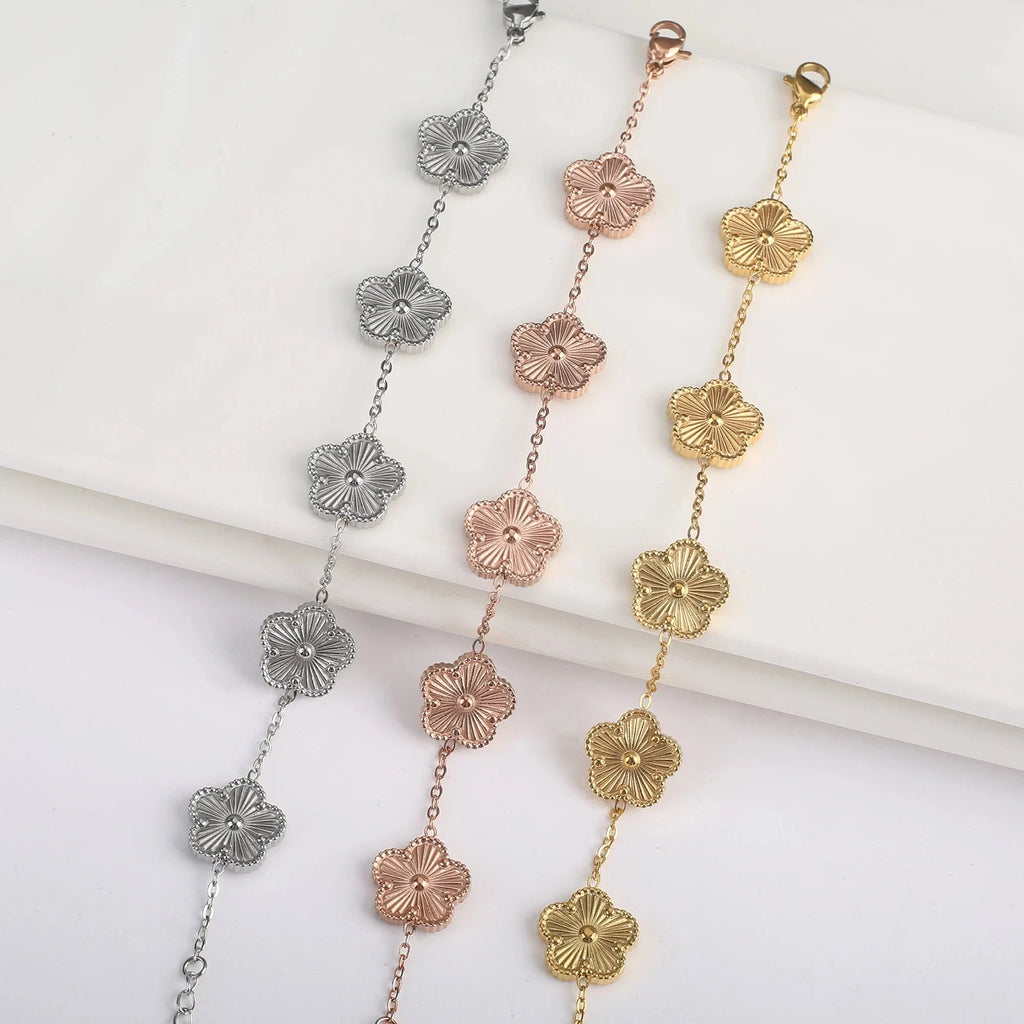 5-Petal Flower Curb Chain Bracelet Rose Gold