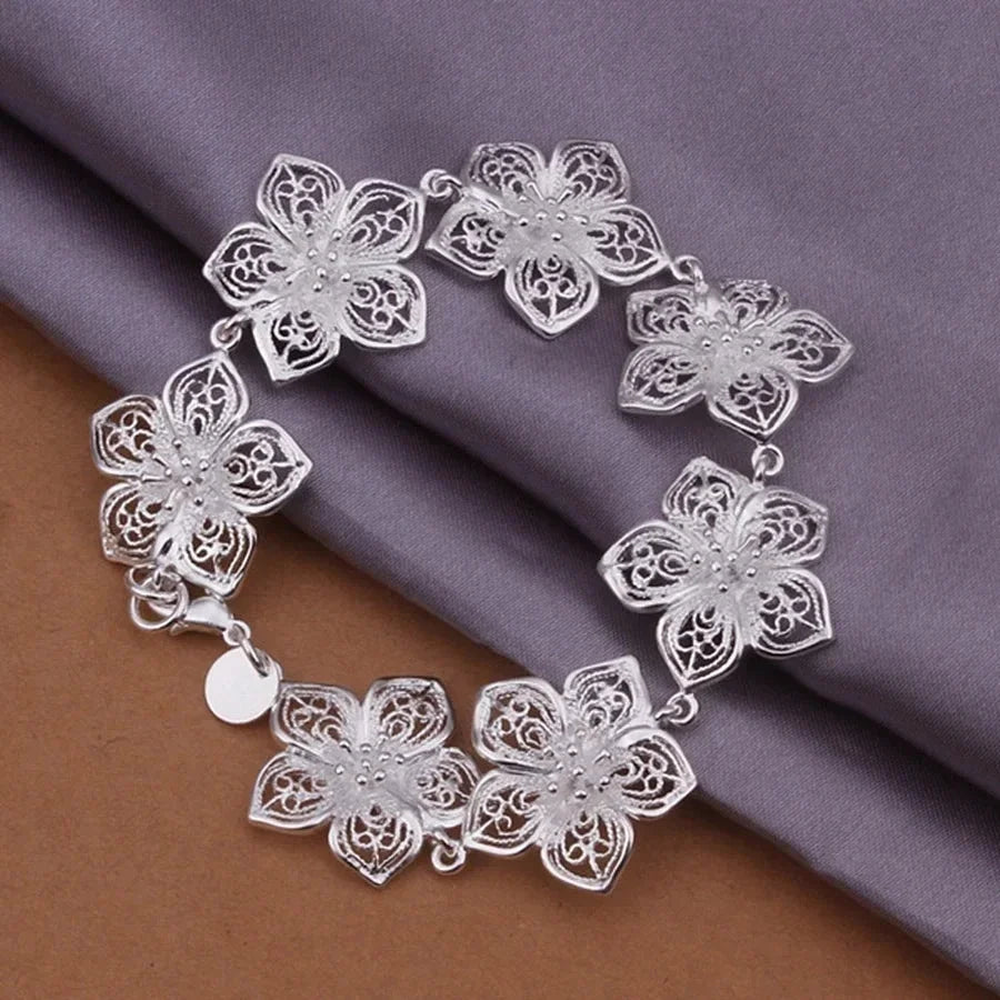 Silver Large Flower Chain Bracelet
