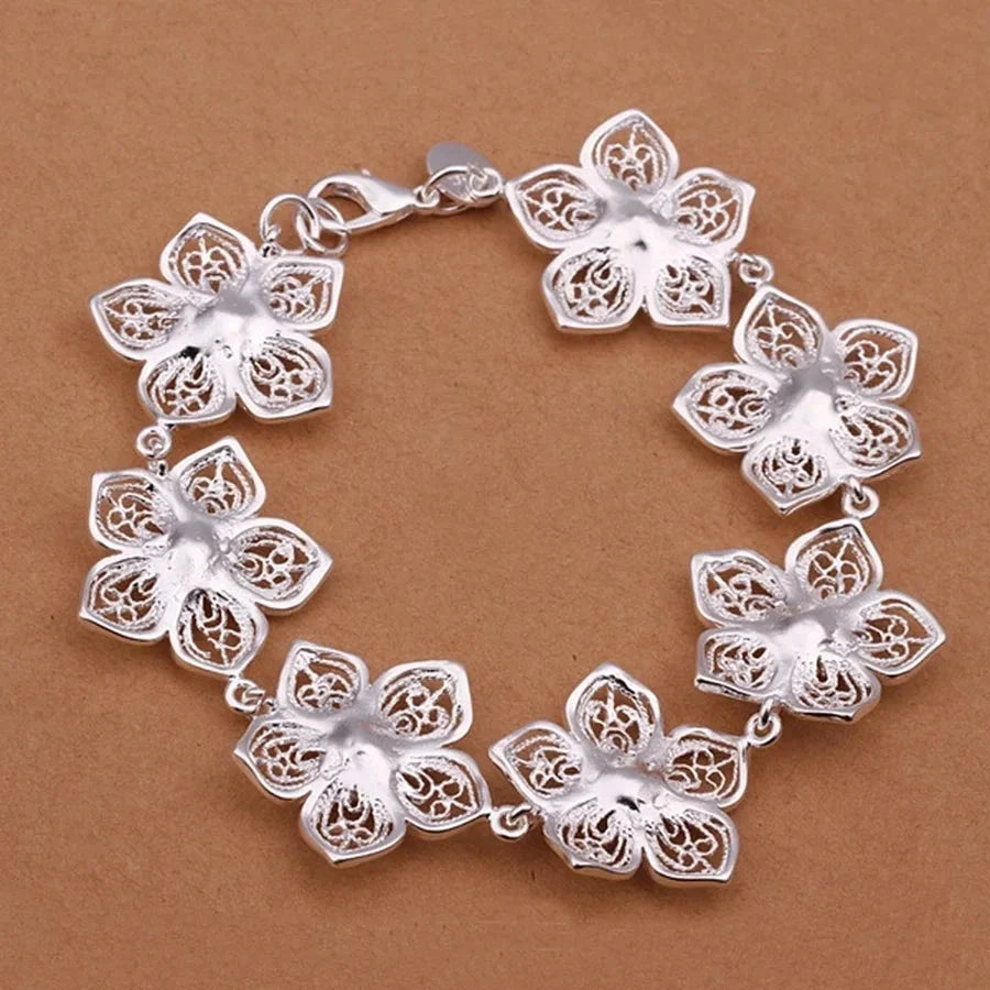 Silver Large Flower Chain Bracelet