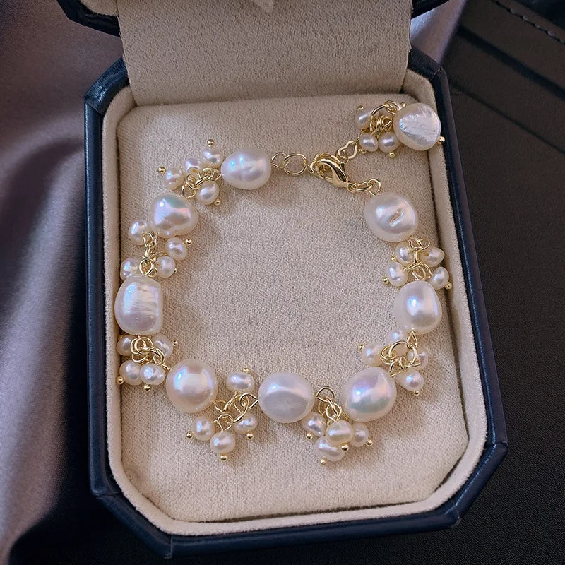 Baroque-Style Curb Chain Bracelet with Pearls