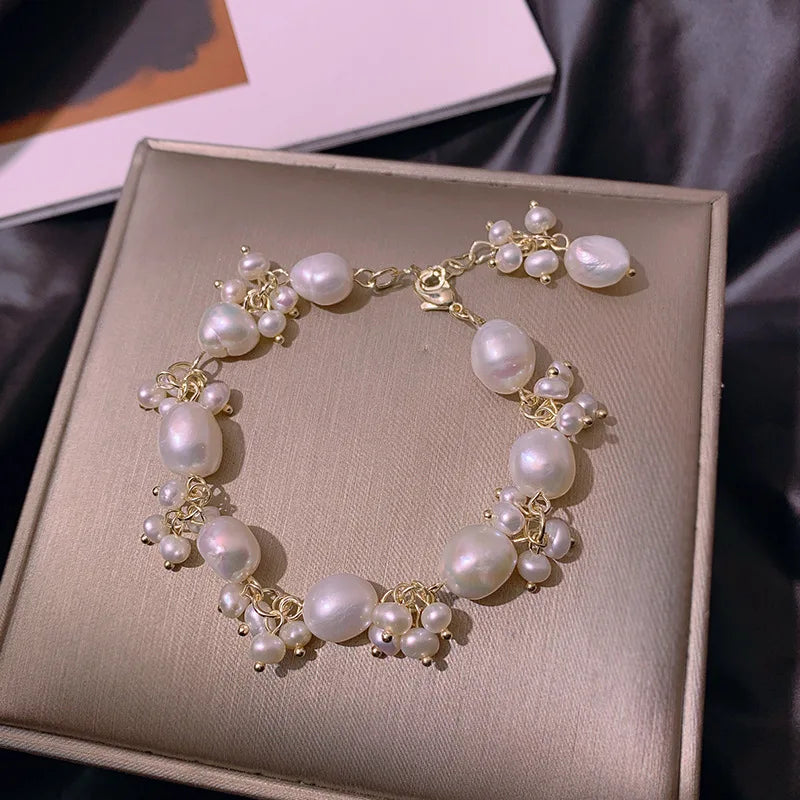 Baroque-Style Curb Chain Bracelet with Pearls