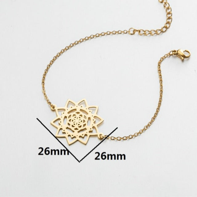 Dawapara Women’s Flower of Life Mandala Curb Bracelet