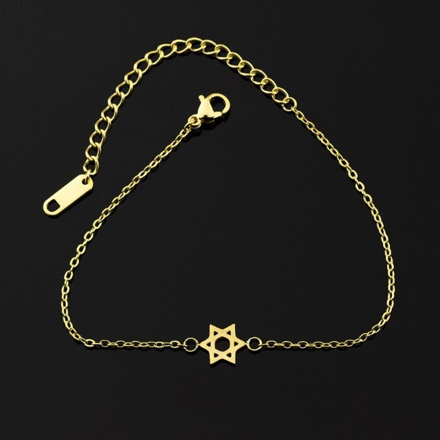 Hexagram Star of David Judaism Chain Bracelet gold