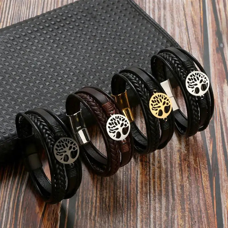 Men's Leather Tree of Life Bracelet style 1