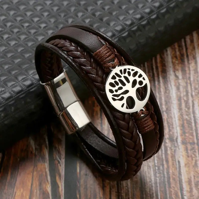 Men's Leather Tree of Life Bracelet style 4