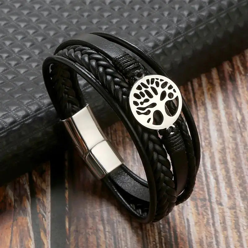 Men's Leather Tree of Life Bracelet style 1