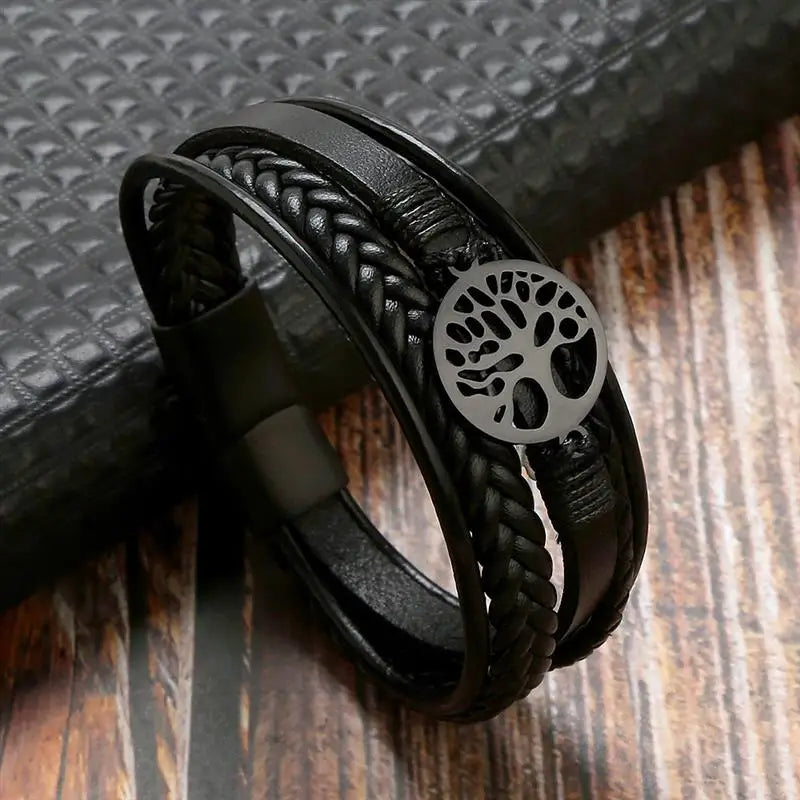 Men's Leather Tree of Life Bracelet style 2