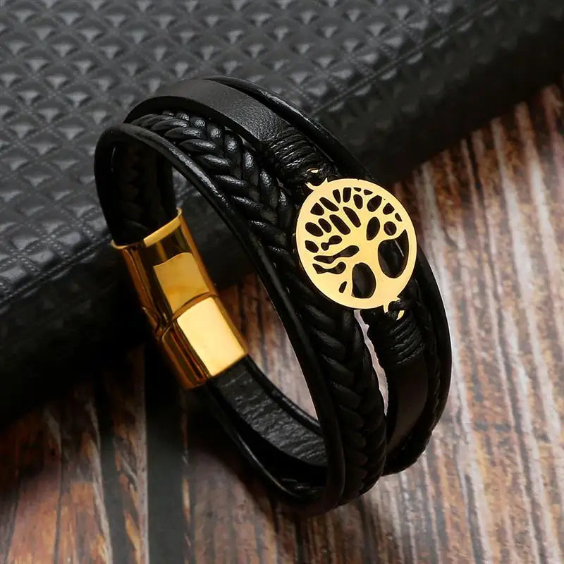 Men's Leather Tree of Life Bracelet style 3