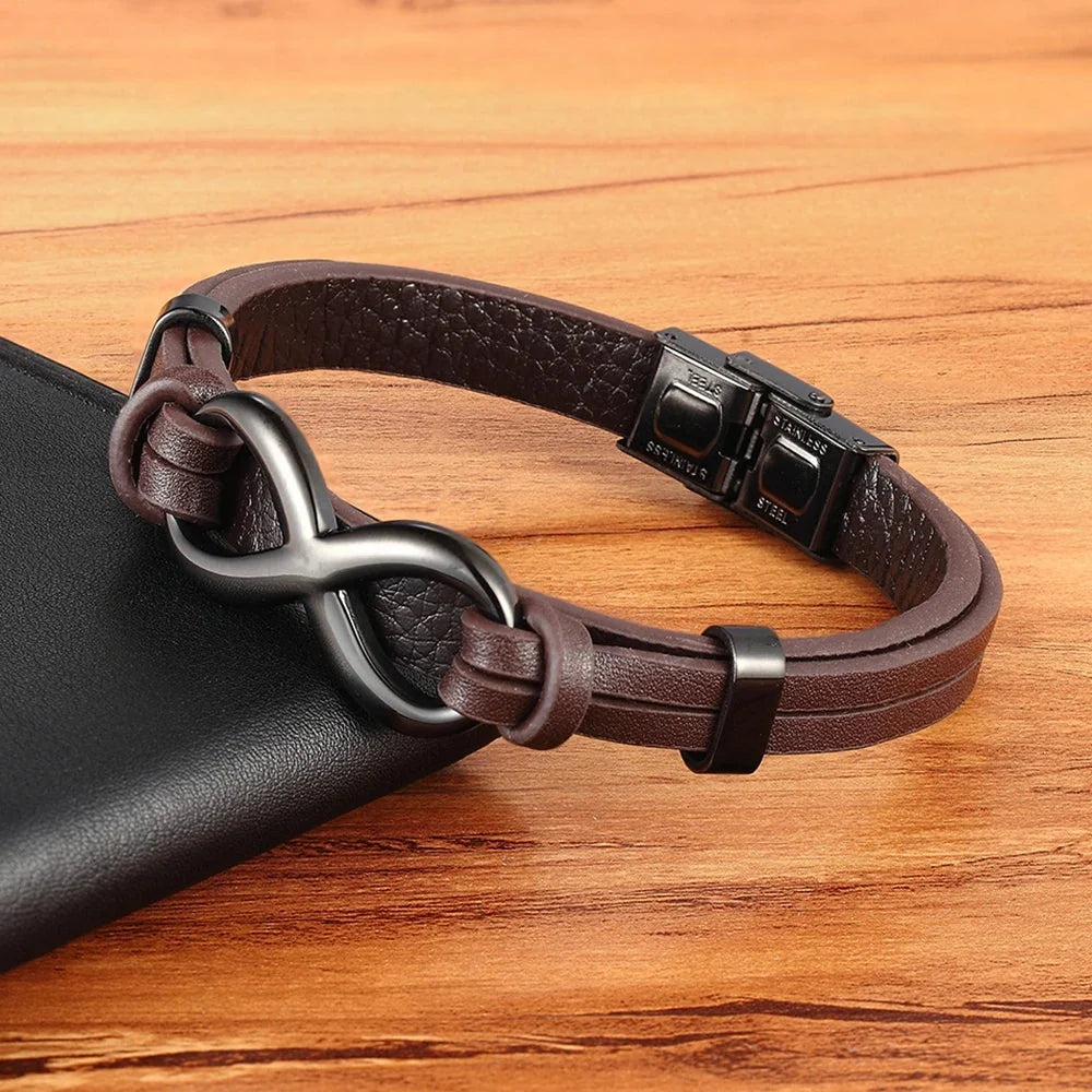 Infinity Bracelet Brown and Black Leather