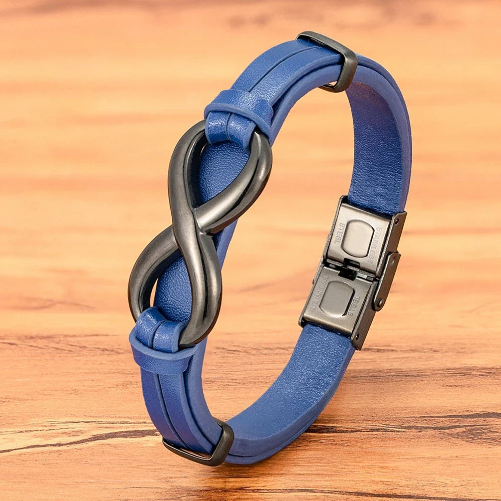 Infinity Bracelet Blue Leather