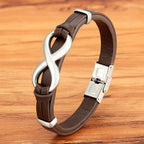 Infinity Bracelet Brown and Silver Leather