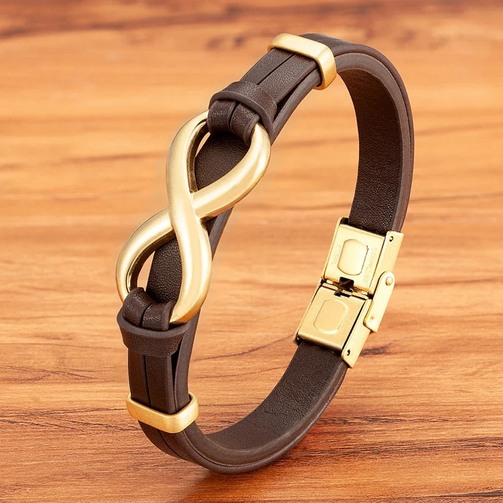 Infinity Bracelet Brown and Gold Leather