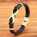 Infinity Bracelet Black and Gold Leather