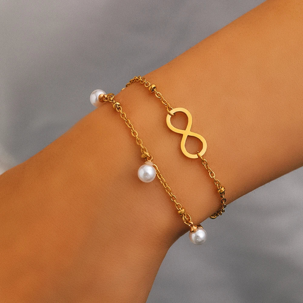 Infinity Bracelet Gold Beads