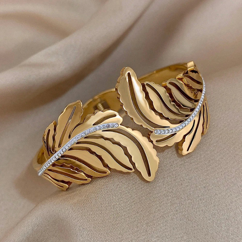 Large Gold Palm Leaf Bracelet