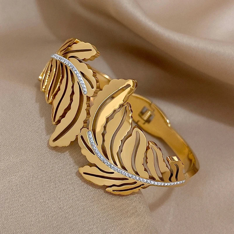 Large Gold Palm Leaf Bracelet
