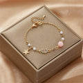 Moon and Star Women's Bracelet Link Chain Celestial Motifs Pink