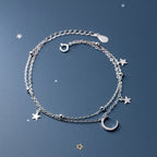 Moon and Star Women's Silver ID Bracelet