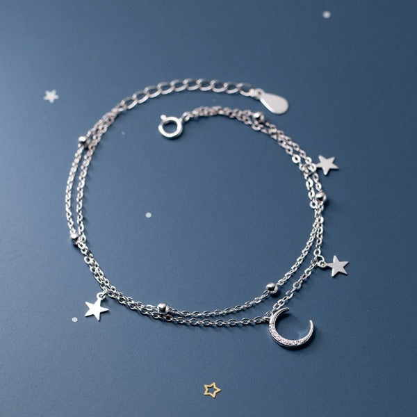 Moon and Star Women's Silver ID Bracelet