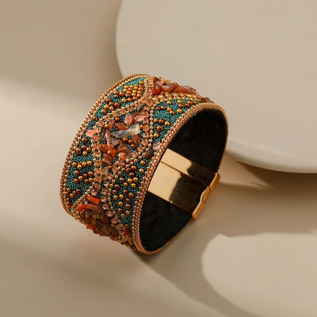 Multi-Color Natural Stone Cuff Bracelet for Women