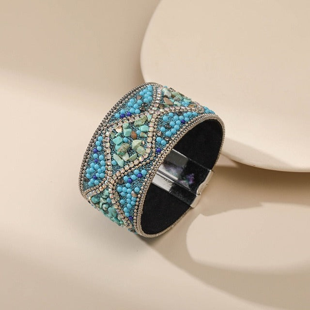 Turquoise Natural Stone Cuff Bracelet for Women