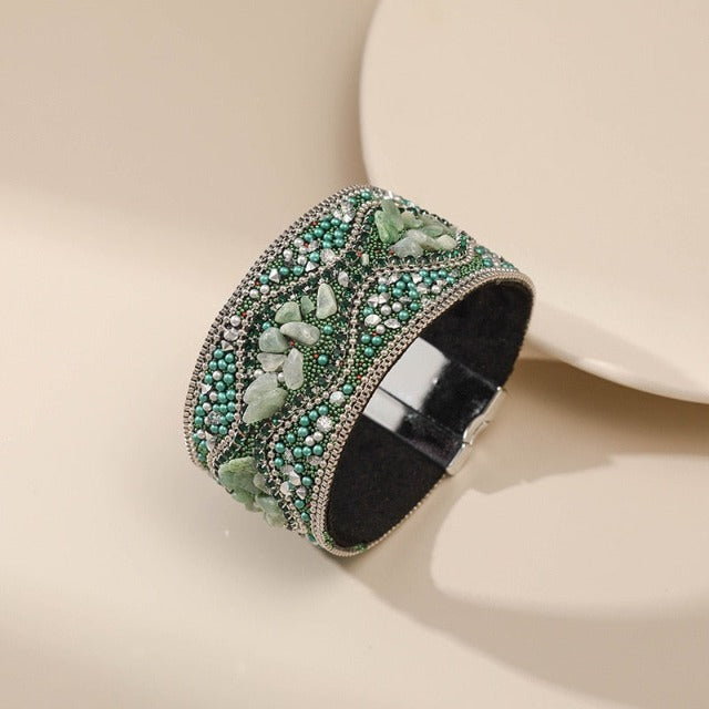 Green Natural Stone Cuff Bracelet for Women