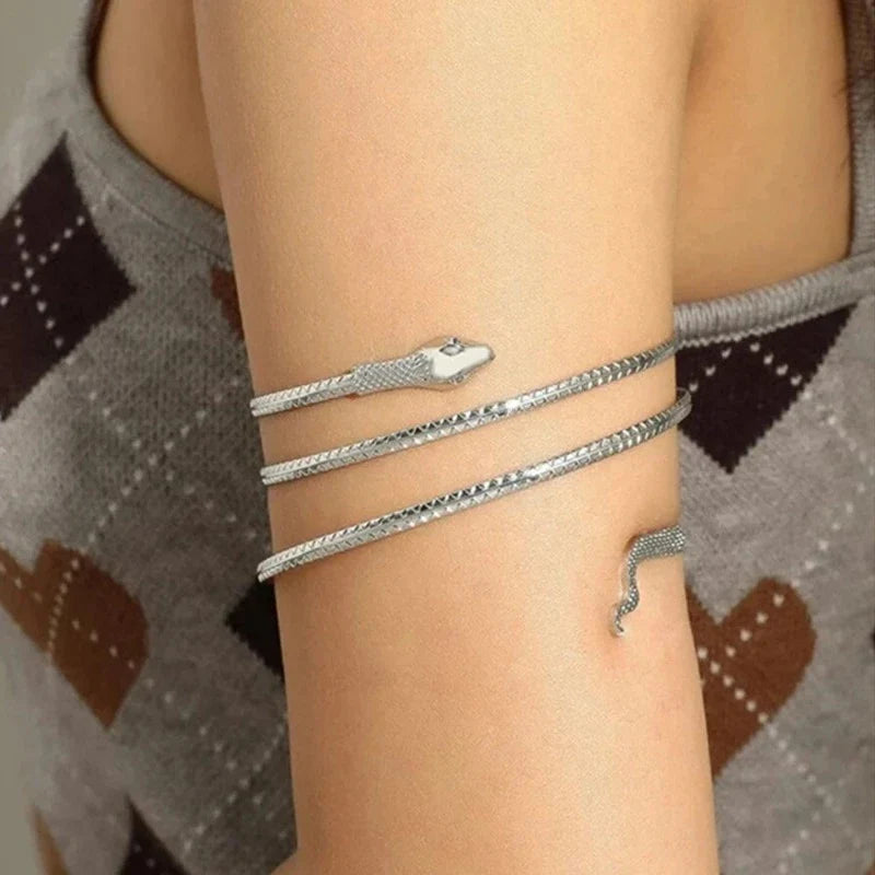 Women's Serpent Cuff Bracelet, Reptile Silver