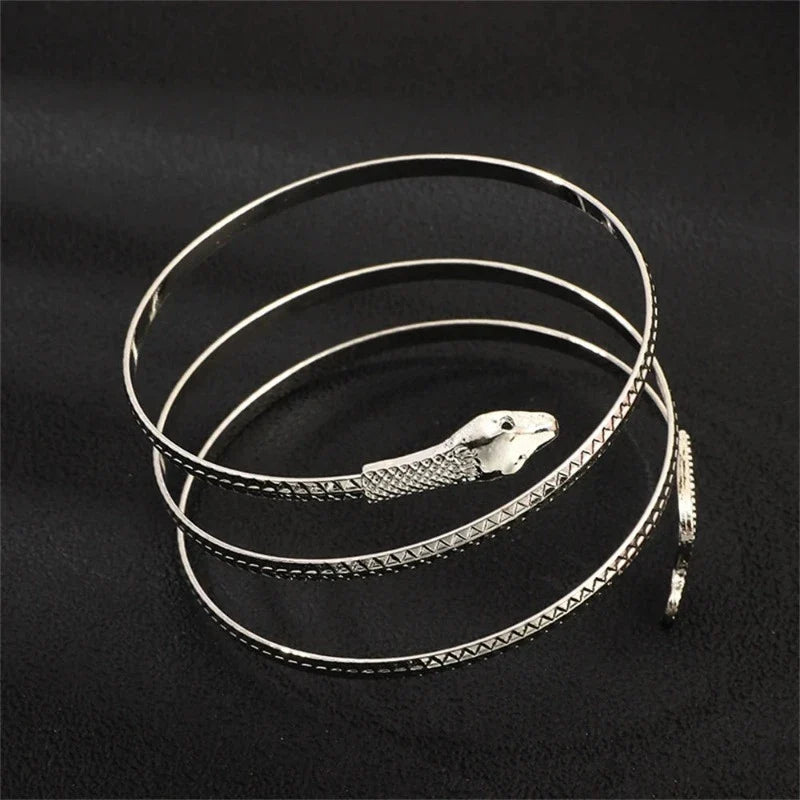 Women's Serpent Cuff Bracelet, Reptile Silver