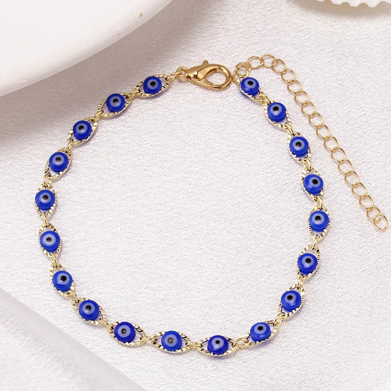 Blue Evil Eye Bohemian-Style Bracelet in Gold