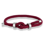 Modern braided cord bracelet with burgundy knot
