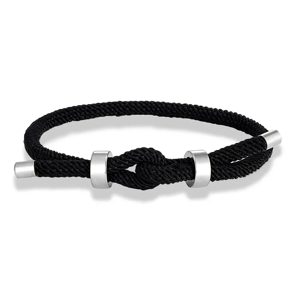 Modern braided cord bracelet with black knot