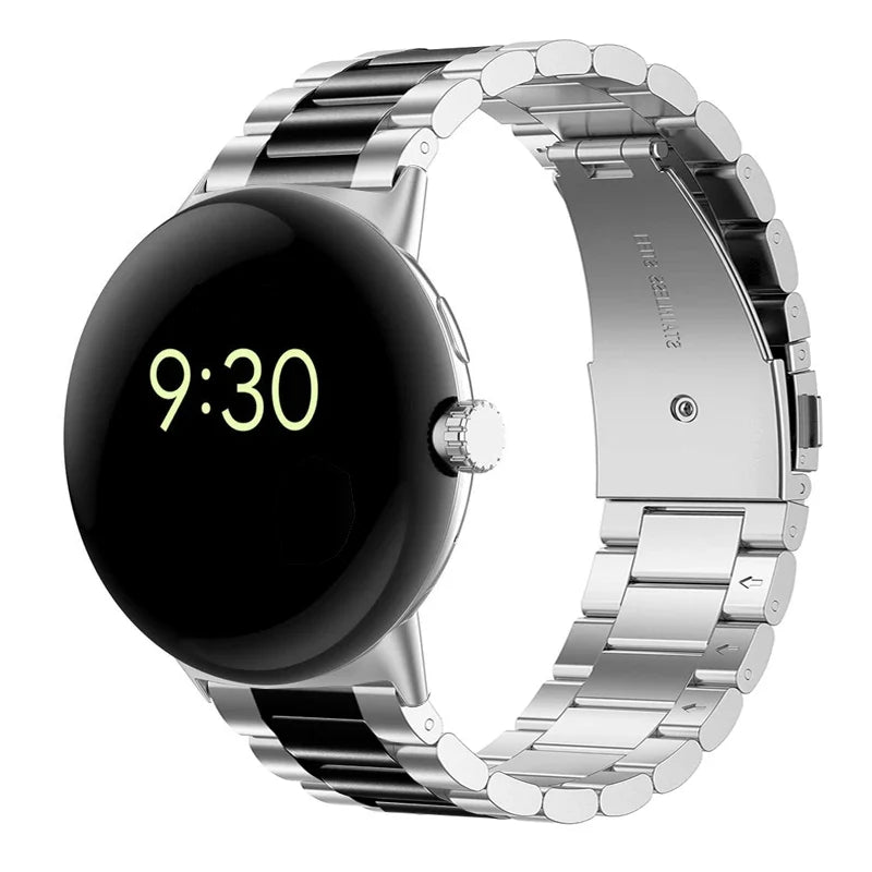 Hardened Steel Watch Band for Google Pixel Watch 1 & 2 silver black
