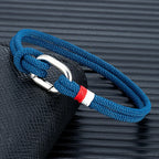 Nautical braided rope bracelet with knot for men or women blue