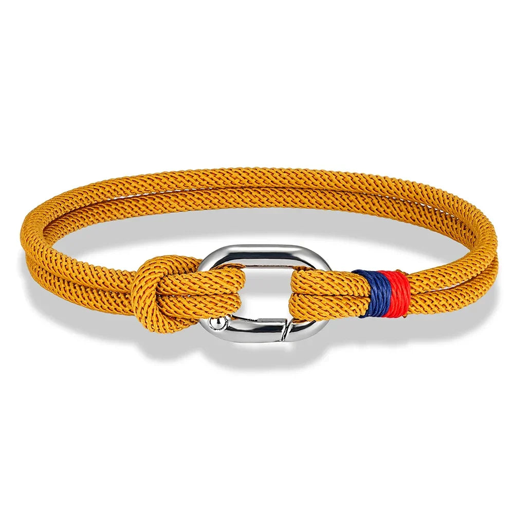 Nautical braided rope bracelet with knot for men or women yellow