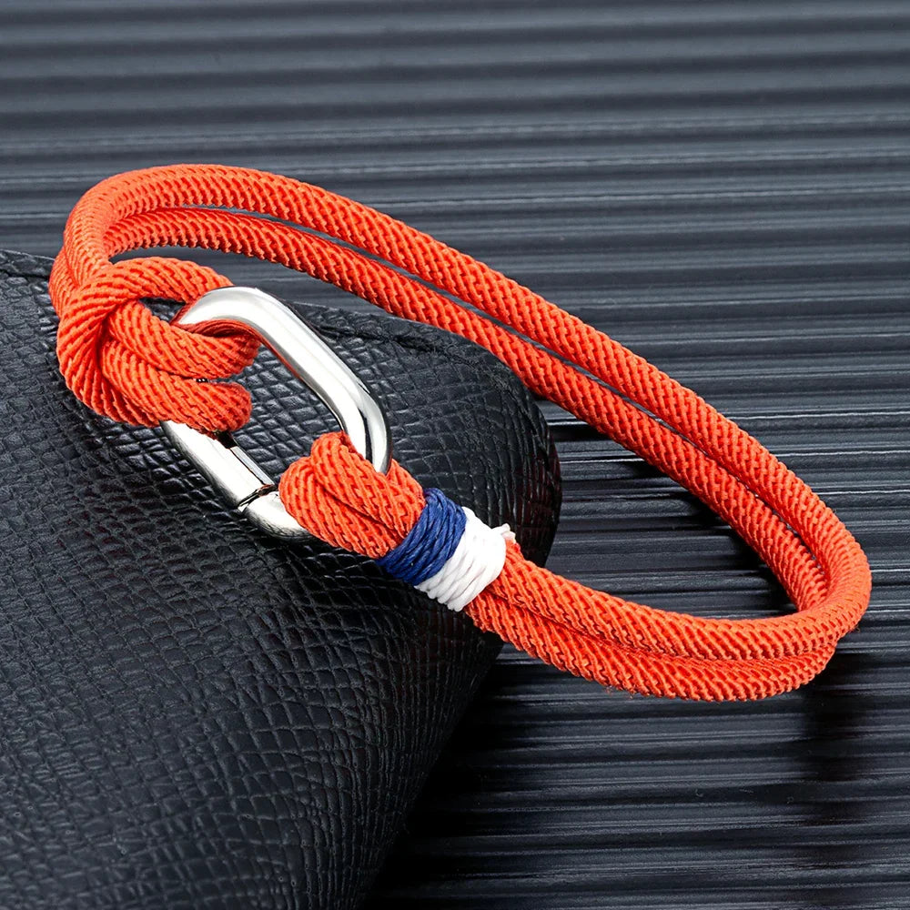 Nautical braided rope bracelet with knot for men or women orange