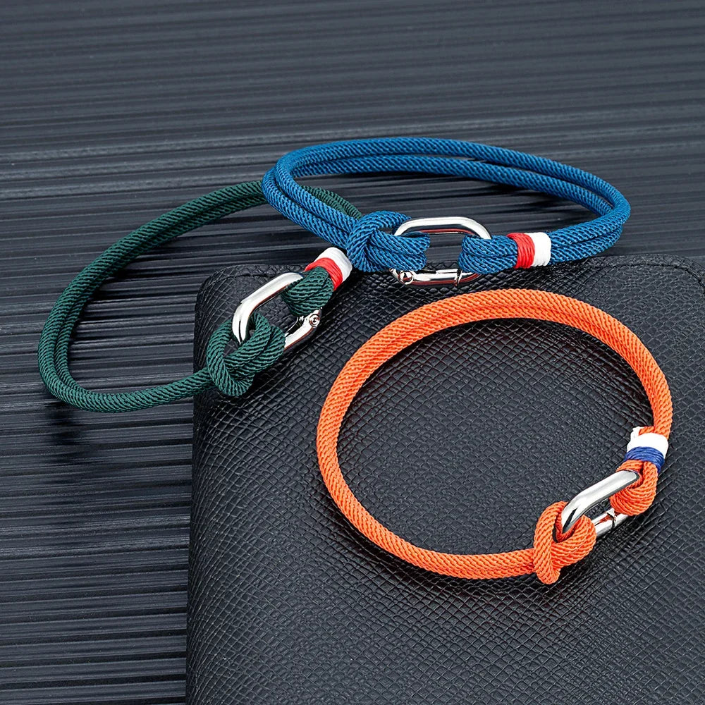 Nautical braided rope bracelet with knot for men or women orange