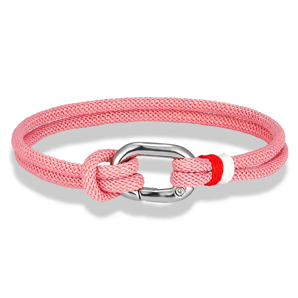 Nautical braided rope bracelet with knot for men pink